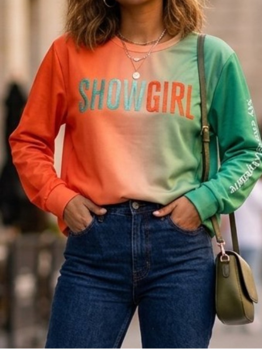 SHOWGIRL Ombré Crew Neck Sweatshirt size large.